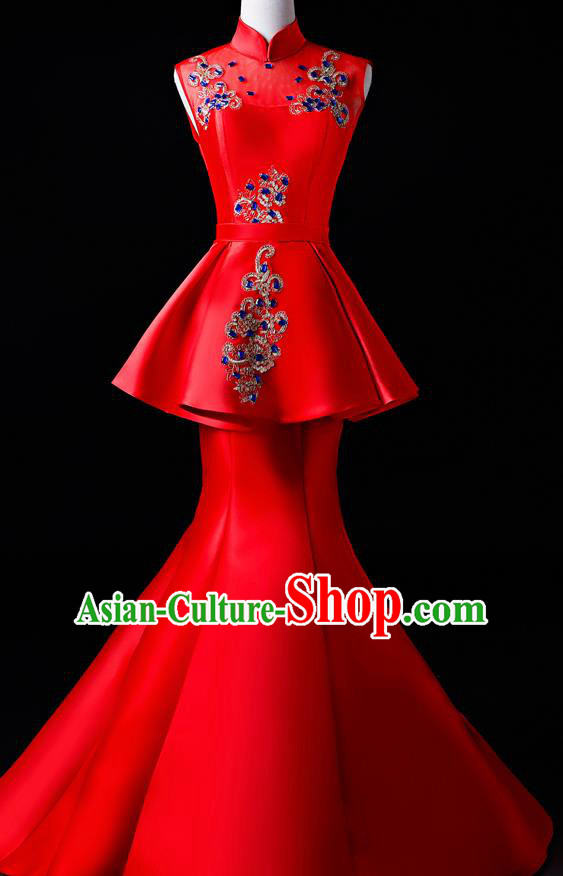 Top Grade Catwalks Red Full Dress Compere Chorus Costume for Women
