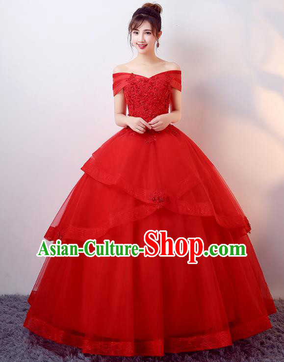 Top Grade Wedding Red Veil Dress Compere Costume for Women
