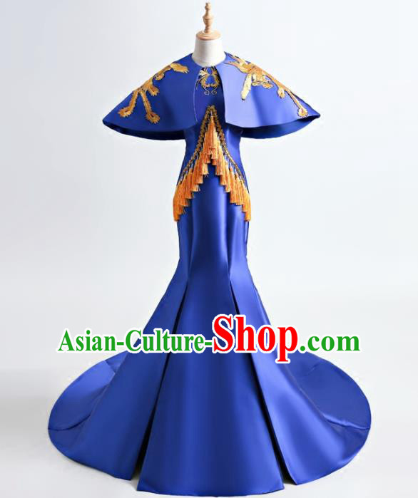 Chinese Traditional Phoenix Royalblue Full Dress Compere Chorus Costume for Women