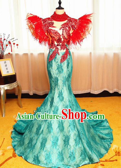 Chinese Traditional Catwalks Embroidered Cheongsam Compere Chorus Costume for Women