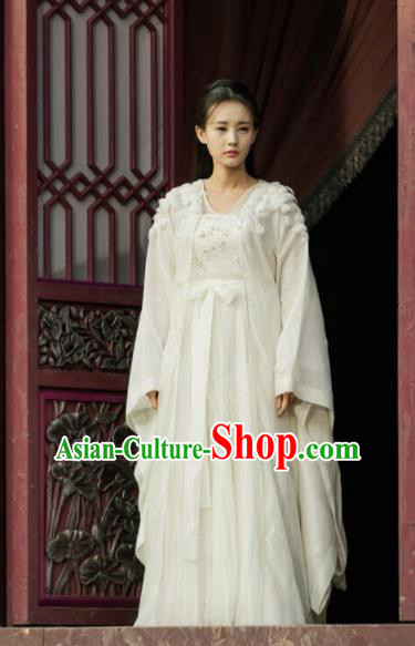 Chinese Ancient Princess White Hanfu Dress Swordswoman Costumes for Women