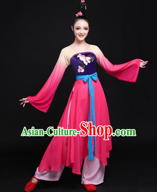 Chinese Traditional Classical Dance Rosy Dress Folk Dance Costume for Women