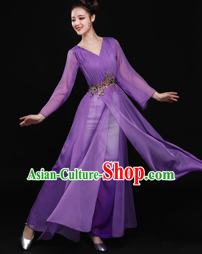 Chinese Traditional Classical Dance Purple Clothing Folk Dance Umbrella Dance Costume for Women