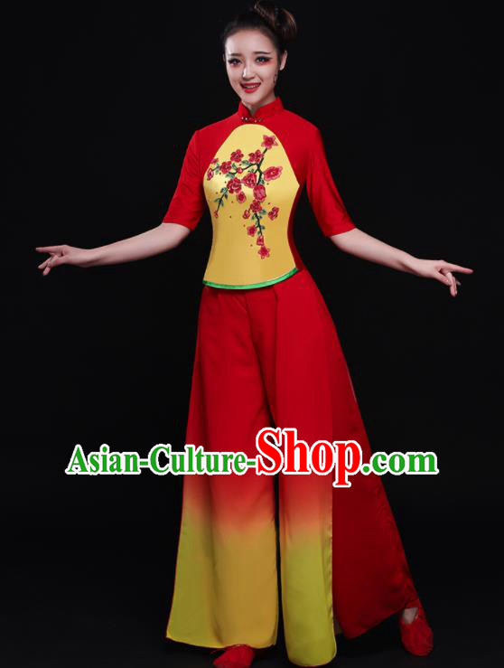 Chinese Traditional Classical Dance Yangko Red Dress Umbrella Dance Costume for Women