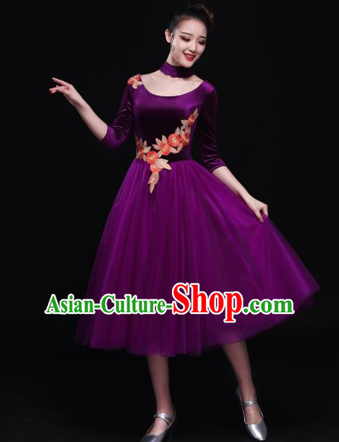 Professional Chorus Costumes Modern Dance Purple Dress for Women