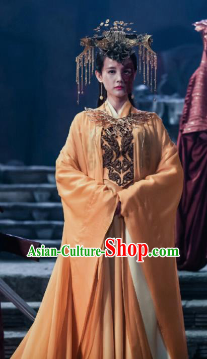 Chinese Ancient Empress Hanfu Dress Queen Embroidered Costumes and Headpiece for Women