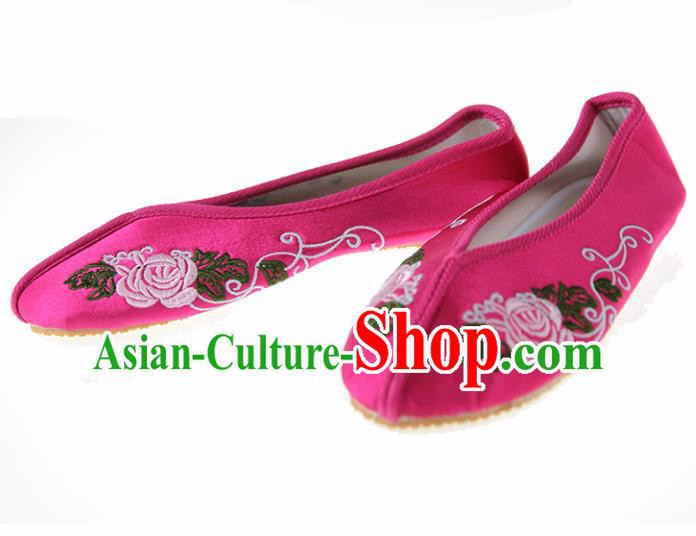 Asian Chinese Ancient Rosy Hanfu Shoes Traditional Embroidered Shoes for Kids