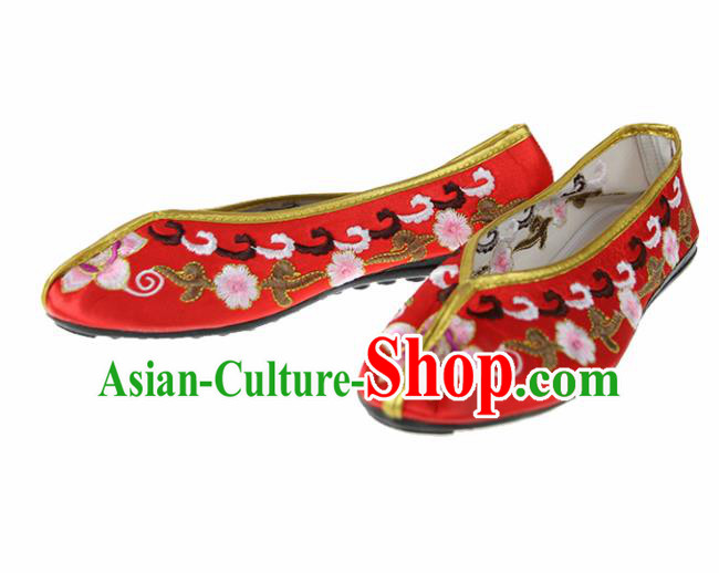 Asian Chinese Traditional Red Blood Stained Shoes Ancient Embroidered Shoes for Women