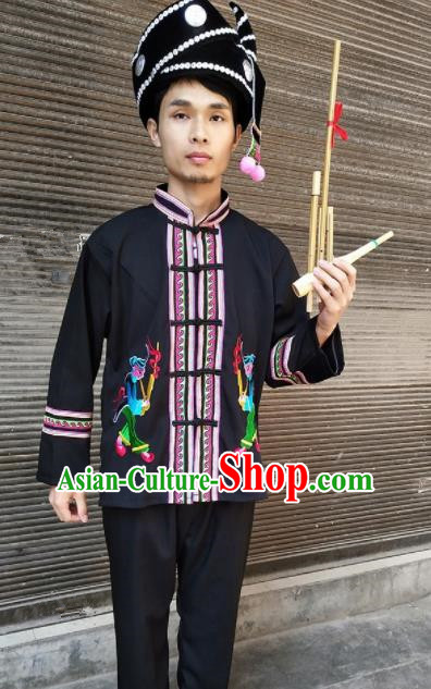 Chinese Traditional Miao Nationality Male Costume Hmong Embroidered Clothing for Men
