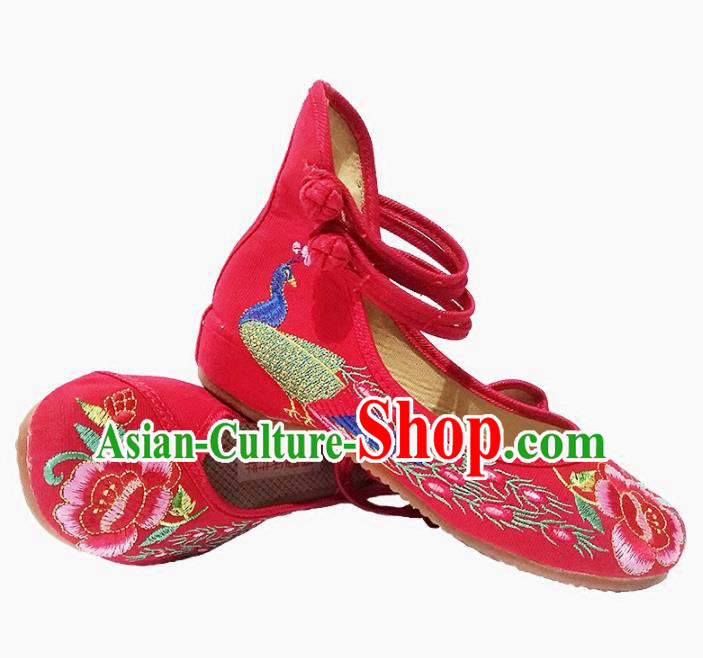 Asian Chinese Traditional Red Shoes Ancient Hanfu Embroidered Shoes for Women