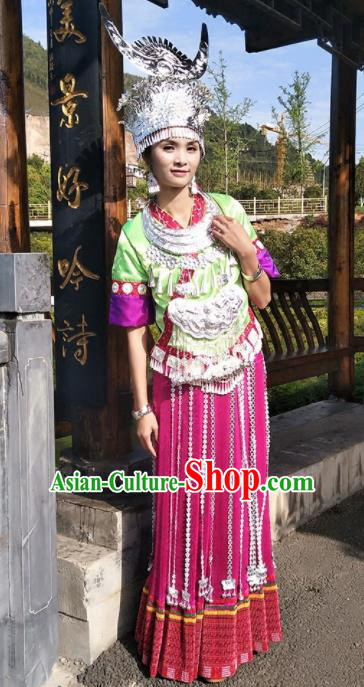 Chinese Traditional Miao Minority Dance Embroidered Costumes and Jewelry Accessories for Women