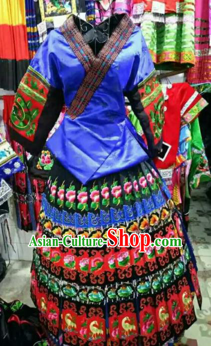 Chinese Traditional Miao Minority Dance Embroidered Blue Costumes for Women