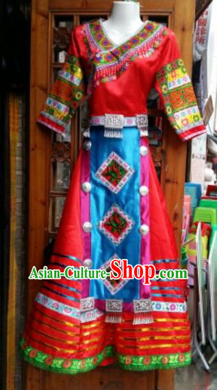 Traditional Chinese Miao Minority Wedding Costumes Hmong Embroidered Dress for Women