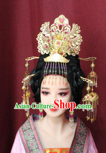 Chinese Traditional Handmade Hair Accessories Ancient Queen Phoenix Coronet Hairpins for Women