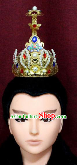 Chinese Traditional Swordsman Hair Accessories Ancient Han Dynasty Prince Golden Hairdo Crown for Men