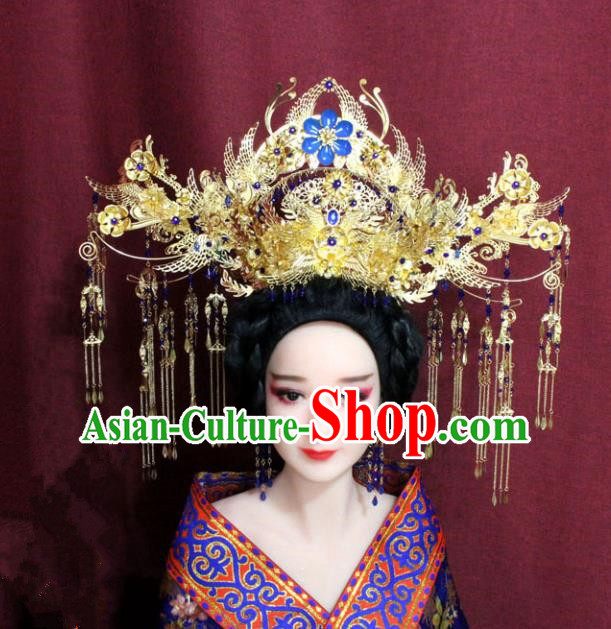 Chinese Ancient Ming Dynasty Empress Hair Accessories Cloisonne Phoenix Coronet Hairpins for Women