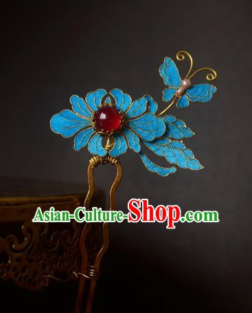 Chinese Handmade Princess Blueing Chrysanthemum Hairpins Ancient Hair Accessories for Women