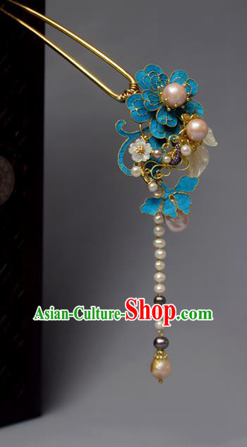 Chinese Ancient Qing Dynasty Flowers Pearls Hair Clip Hair Accessories Handmade Hairpins for Women