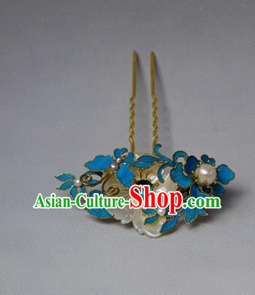 Chinese Ancient Qing Dynasty Hair Accessories Shell Flower Hair Clip Handmade Palace Tian-Tsui Hairpins for Women