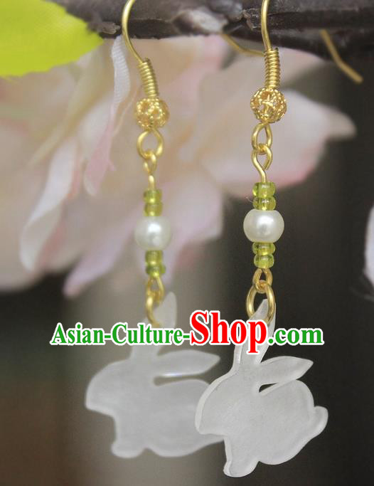 Asian Chinese Traditional Jewelry Accessories Jade Rabbit Earrings for Women
