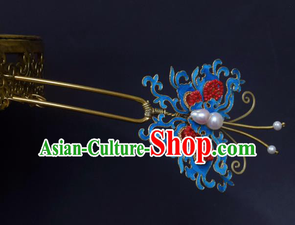 Chinese Handmade Princess Hanfu Hairpins Blueing Butterfly Hair Clip Ancient Hair Accessories for Women