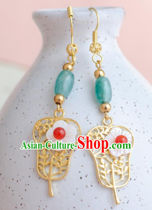Asian Chinese Traditional Jewelry Accessories Hanfu Palm-Leaf Fan Earrings for Women