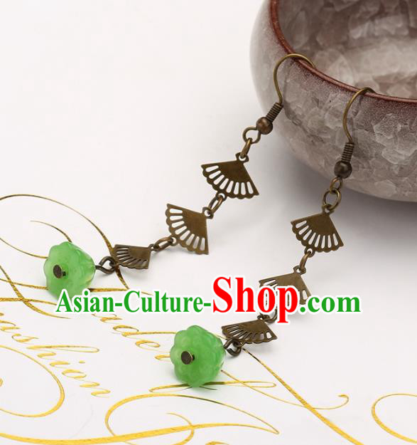 Asian Chinese Traditional Jewelry Accessories Hanfu Green Lotus Seedpod Earrings for Women