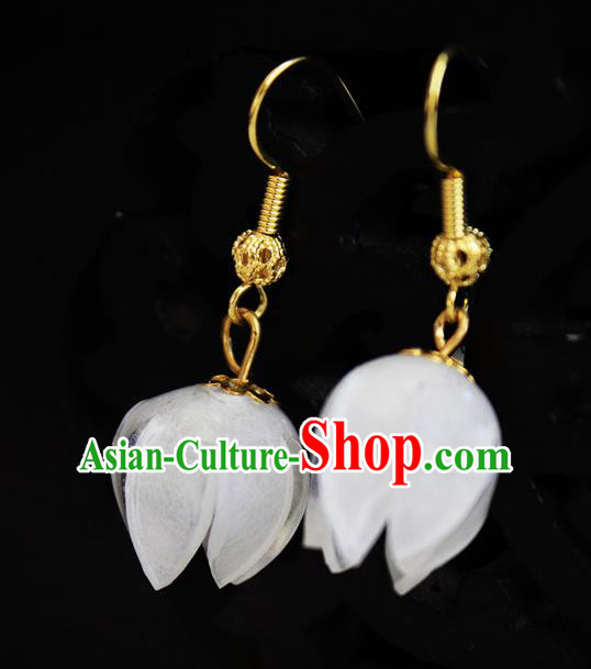 Asian Chinese Traditional Jewelry Accessories Hanfu Traditional White Flower Bud Earrings for Women