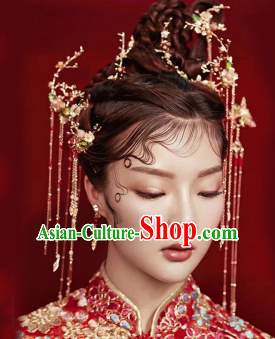 Chinese Ancient Bride Hair Accessories XiuHe Suit Hanfu Handmade Hairpins for Women