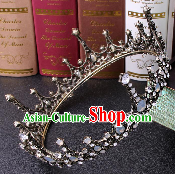Top Grade Bride Hair Accessories Wedding Baroque Queen Black Royal Crown for Women