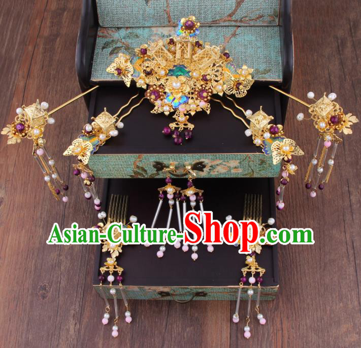 Chinese Handmade Ancient Hanfu Hair Accessories Bride XiuHe Suit Hair Comb Hairpins for Women