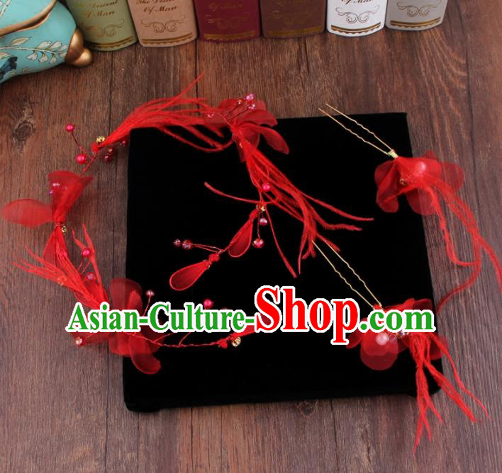 Top Grade Bride Hair Accessories Wedding Red Feather Hair Clasp Hairpins for Women