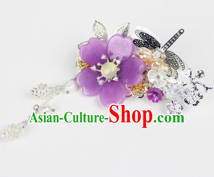 Chinese Ancient Handmade Palace Hairpins Hair Accessories Purple Flower Hair Claws for Women