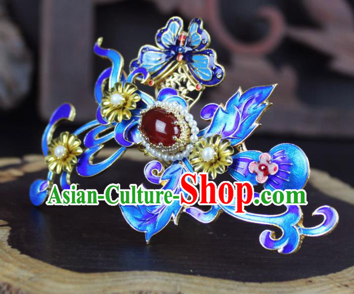 Chinese Ancient Handmade Palace Hanfu Hairpins Hair Accessories Blueing Hair Comb for Women