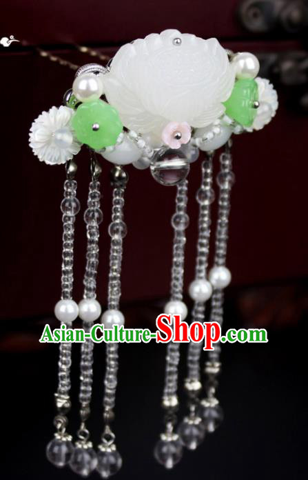 Chinese Ancient Handmade Hanfu Jade Lotus Hairpins Hair Accessories for Women