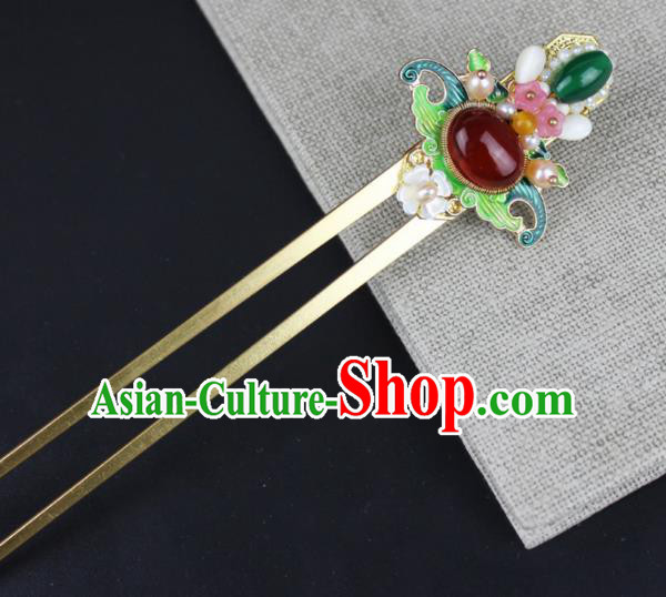 Chinese Ancient Handmade Hanfu Agate Hair Clip Blueing Hairpins Hair Accessories for Women