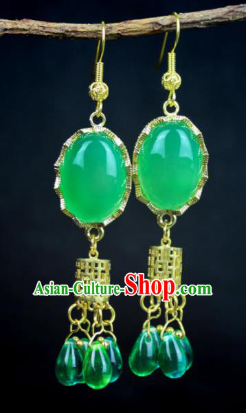 Top Grade Chinese Jewelry Accessories Wedding Hanfu Green Beads Earrings for Women