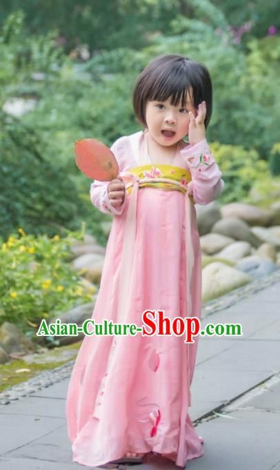 Traditional Chinese Ancient Costumes Tang Dynasty Princess Pink Hanfu Dress for Kids