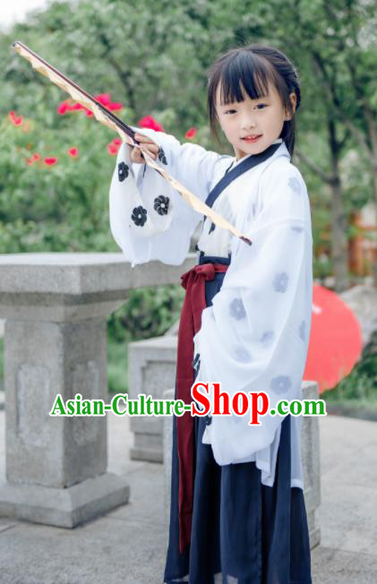 Traditional Chinese Ancient Swordsman White Costumes Ming Dynasty Princess Clothing for Kids