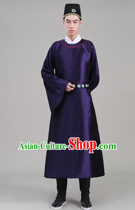 Traditional Chinese Ancient Tang Dynasty Swordsman Costume Officials Purple Robe for Men