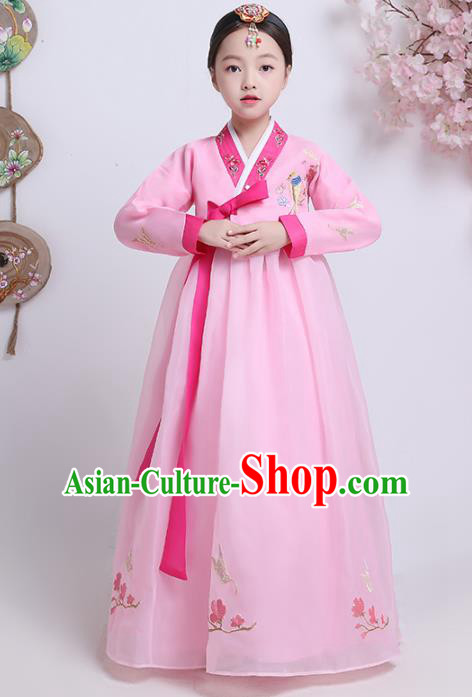 Asian Korean Traditional Costumes Korean Hanbok Pink Blouse and Skirt for Kids