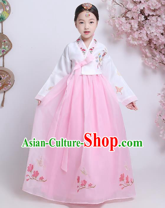 Asian Korean Traditional Costumes Korean Hanbok White Blouse and Pink Skirt for Kids