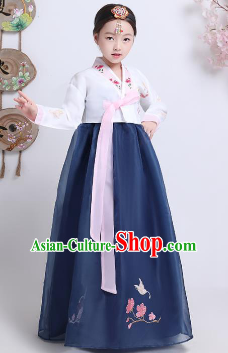 Asian Korean Traditional Costumes Korean Hanbok White Blouse and Navy Skirt for Kids