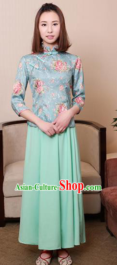 Chinese Ancient Nobility Lady Costumes Traditional Embroidered Green Qipao Blouse and Skirt for Women