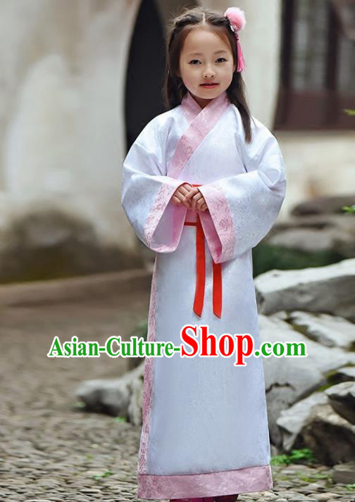Chinese Ancient Han Dynasty Princess Costumes Traditional White Hanfu Dress for Kids