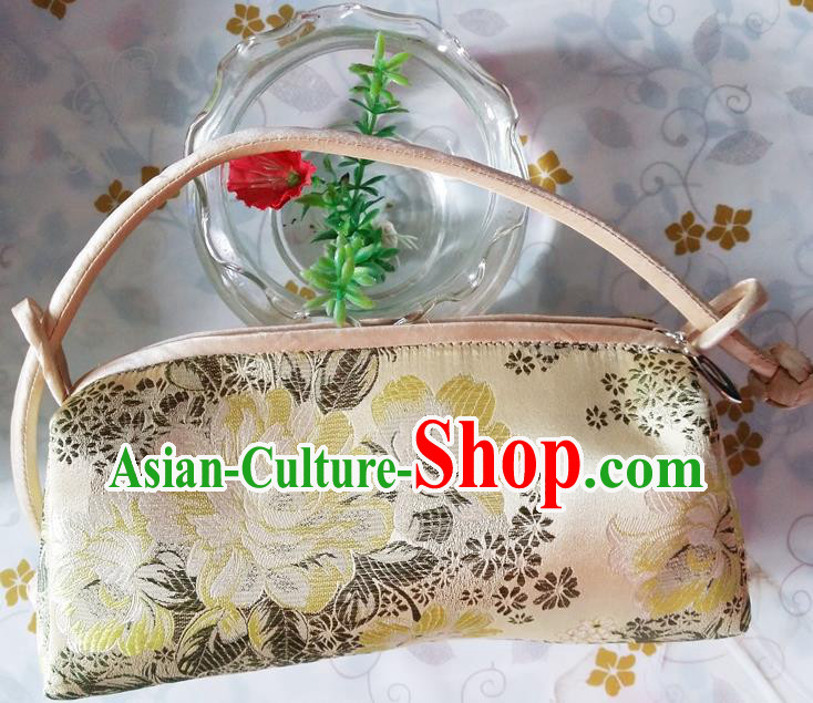 Traditional Chinese Brocade Bag Golden Silk Handbag for Women