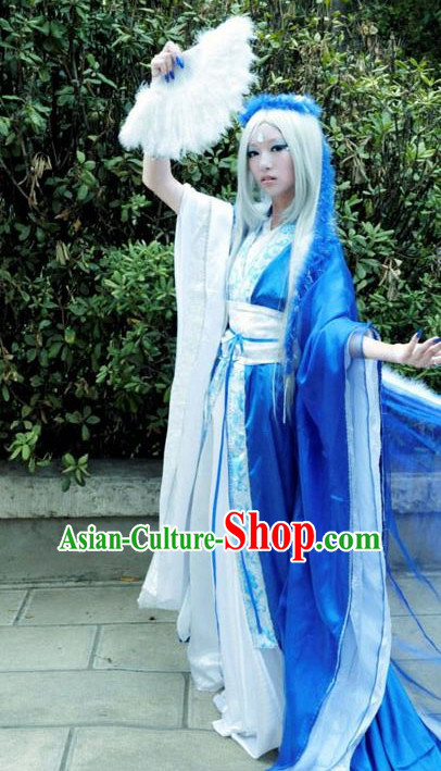 Chinese Ancient Cosplay Peri Swordsman Blue Hanfu Dress Traditional Han Dynasty Imperial Consort Costume for Women