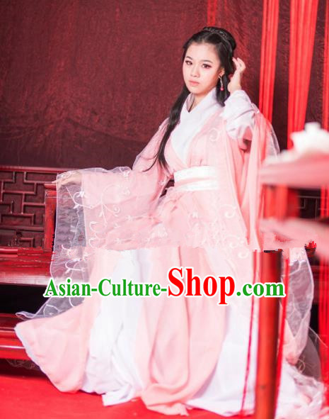 Chinese Ancient Cosplay Peri Goddess Pink Hanfu Dress Traditional Han Dynasty Imperial Consort Costume for Women