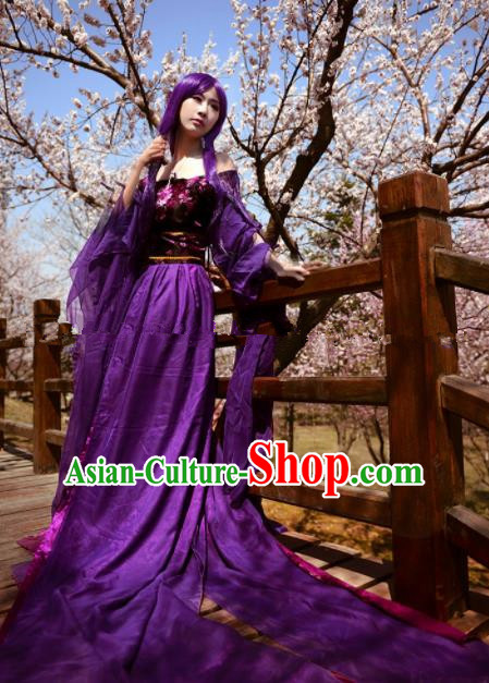 Chinese Ancient Cosplay Peri Goddess Purple Hanfu Dress Traditional Tang Dynasty Princess Costume for Women