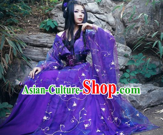Chinese Ancient Cosplay Peri Goddess Purple Hanfu Dress Traditional Tang Dynasty Imperial Consort Costume for Women